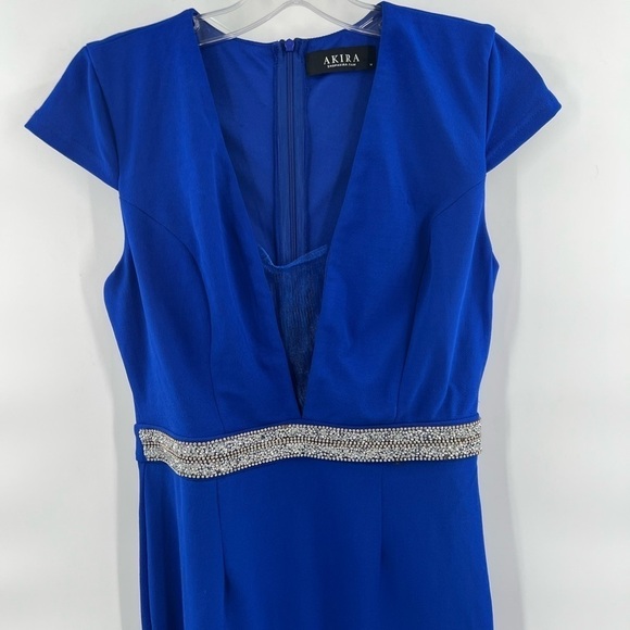 Amira blue maxi dress gown cap sleeve size M - Picture 2 of 9